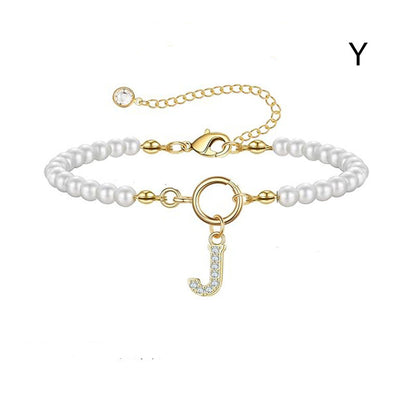 2024 New Fashion Toggle Clasp Initial Bracelet Women A-Z Letter Pendant 6mm Pearl Bracelet For Women Jewelry Gift