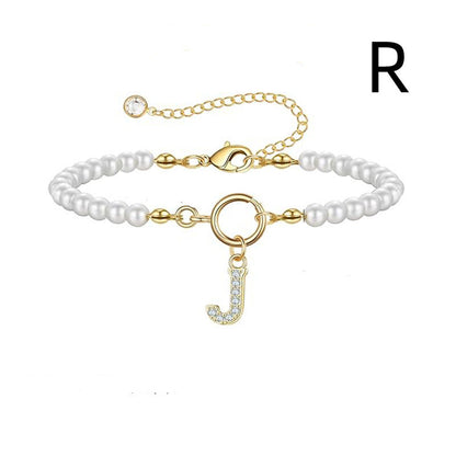 2024 New Fashion Toggle Clasp Initial Bracelet Women A-Z Letter Pendant 6mm Pearl Bracelet For Women Jewelry Gift