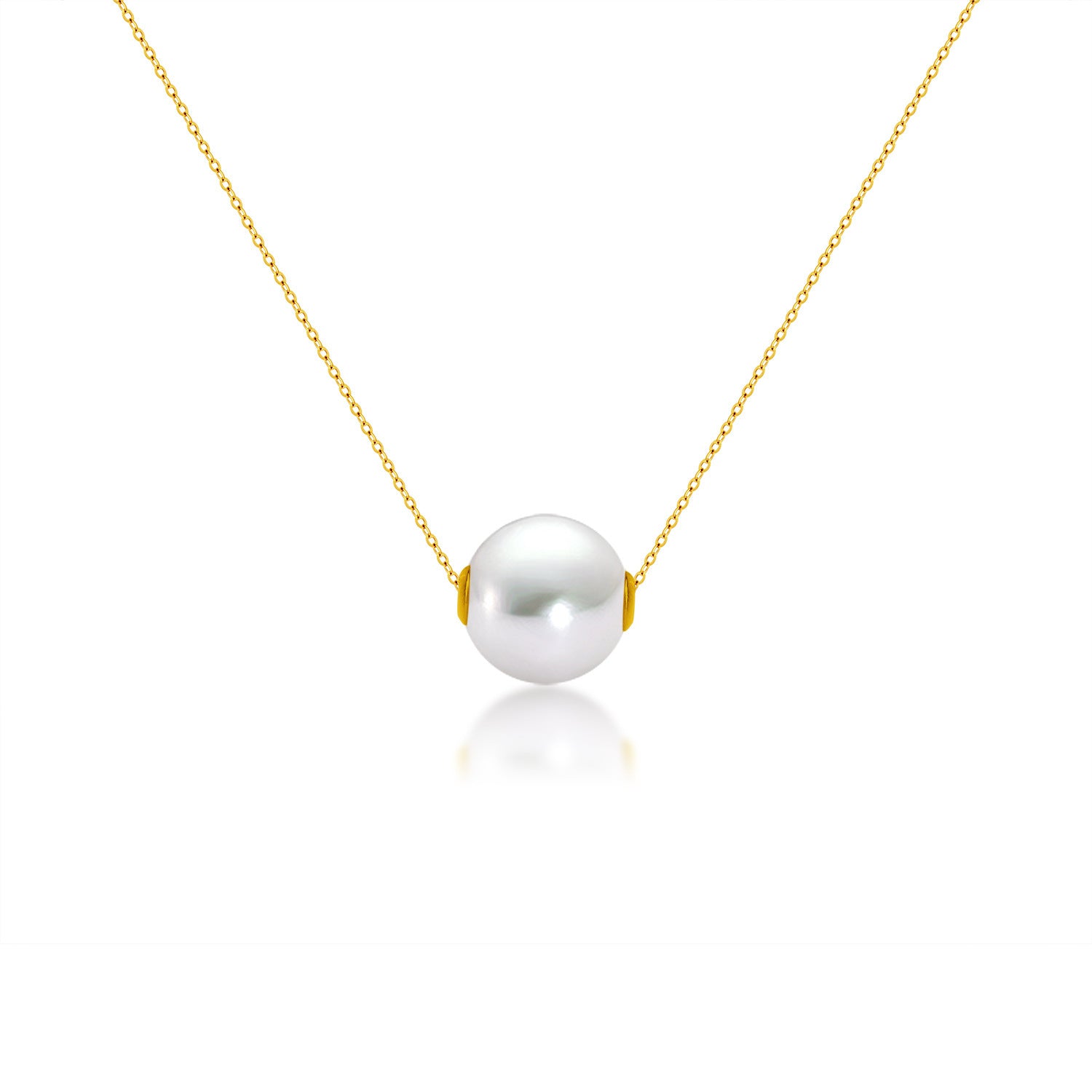 18K Gold Round Pearl Necklace Clavicle Chain