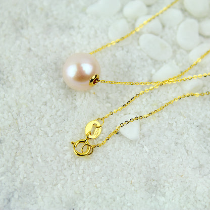 18K Gold Round Pearl Necklace Clavicle Chain