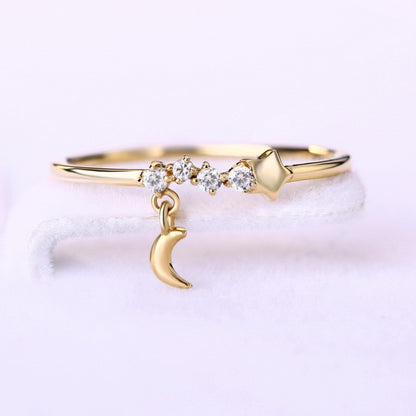 14K gold luxurious hand decoration, star moon ring,