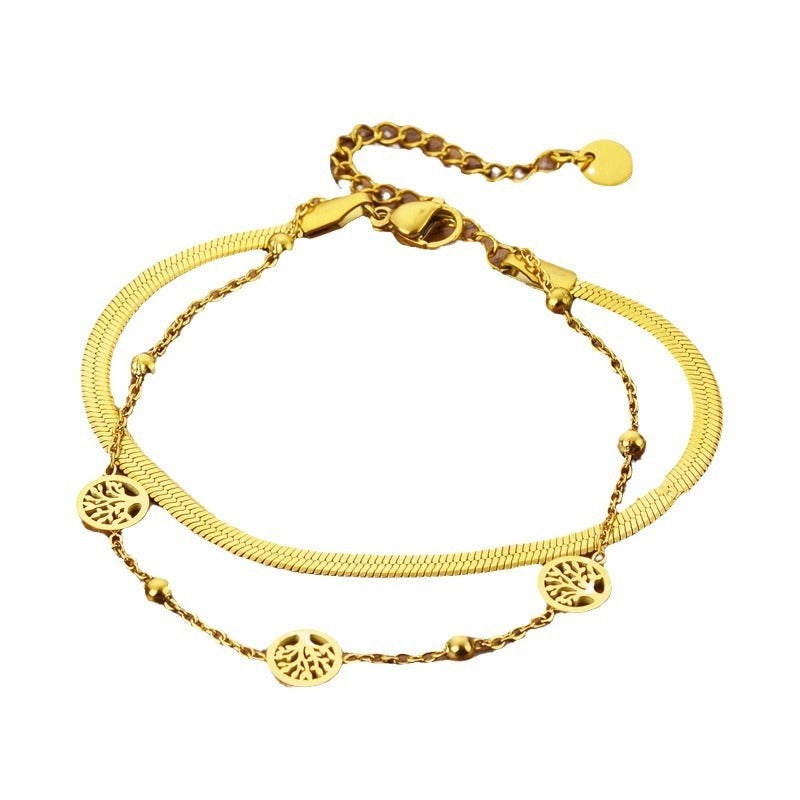 Niche Design Pachira Macrocarpa Double Layer Twin Bracelet For Women