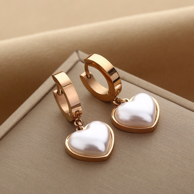 Korean Style Heart Pearl Earrings