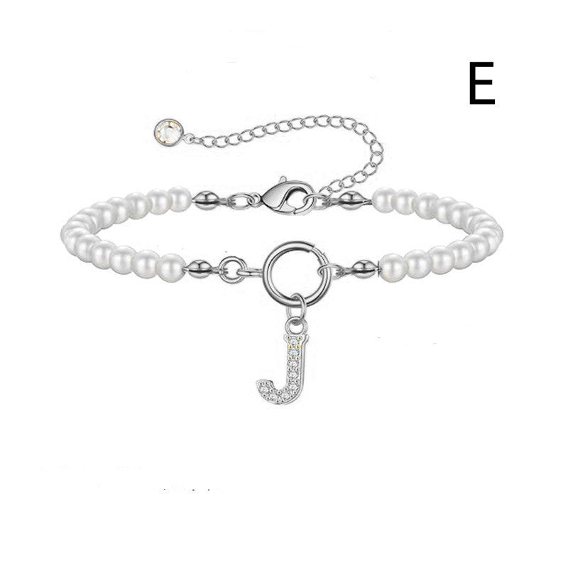 2024 New Fashion Toggle Clasp Initial Bracelet Women A-Z Letter Pendant 6mm Pearl Bracelet For Women Jewelry Gift