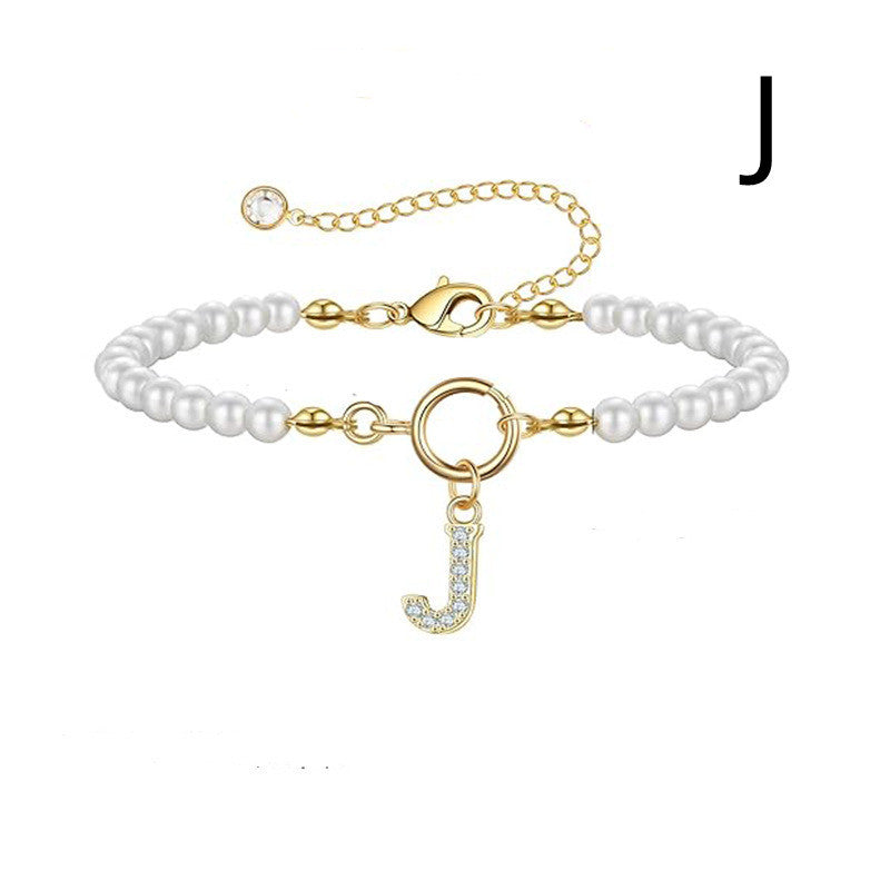 2024 New Fashion Toggle Clasp Initial Bracelet Women A-Z Letter Pendant 6mm Pearl Bracelet For Women Jewelry Gift