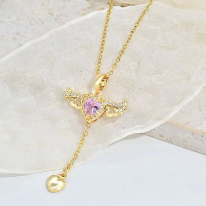 Cupid Heart Angel Wings Tassel Necklace Clavicle Chain Women Jewelry Gift Valentine&