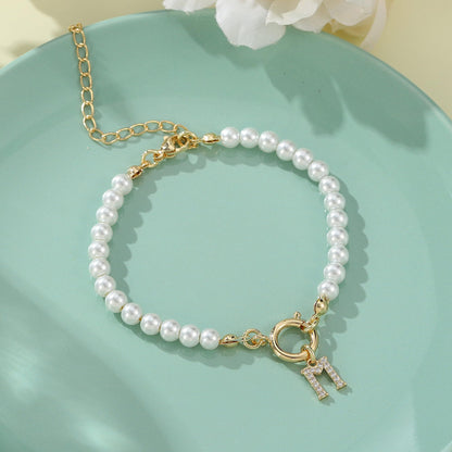 2024 New Fashion Toggle Clasp Initial Bracelet Women A-Z Letter Pendant 6mm Pearl Bracelet For Women Jewelry Gift