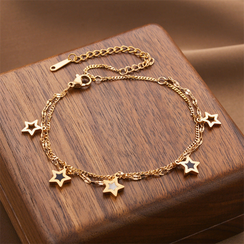 Fashion Double Layer Pentagram Titanium Steel Bracelet For Women