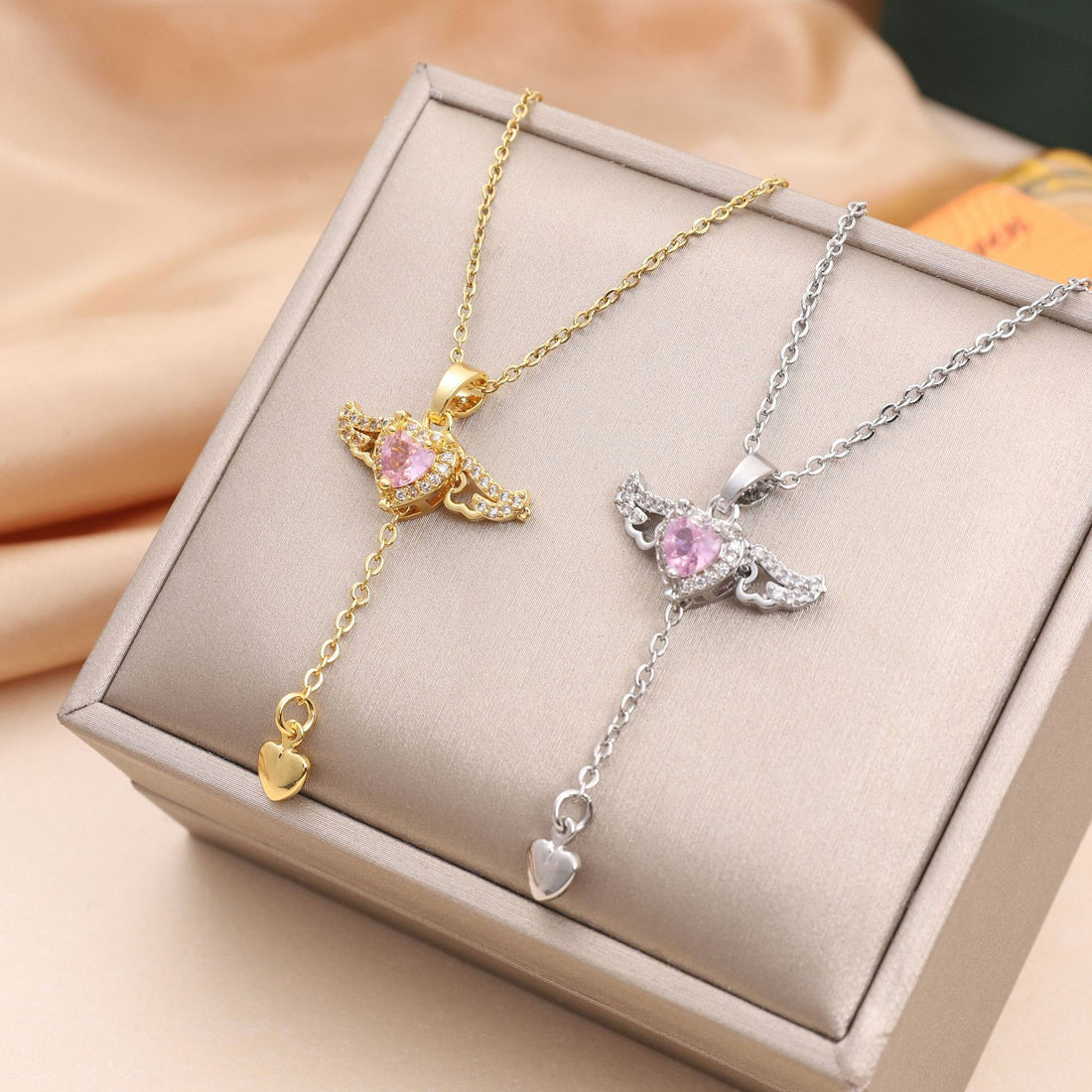 Cupid Heart Angel Wings Tassel Necklace Clavicle Chain Women Jewelry Gift Valentine&