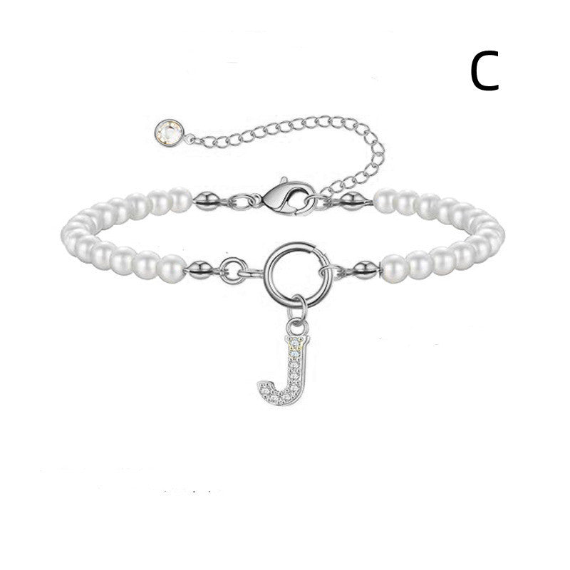 2024 New Fashion Toggle Clasp Initial Bracelet Women A-Z Letter Pendant 6mm Pearl Bracelet For Women Jewelry Gift