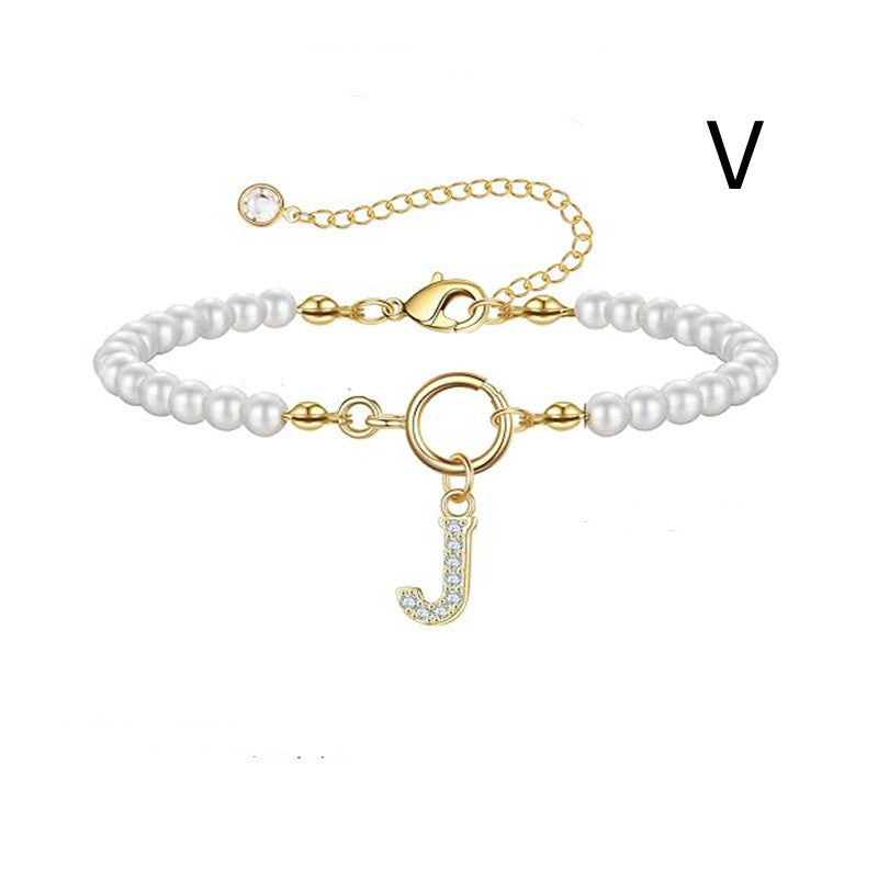 2024 New Fashion Toggle Clasp Initial Bracelet Women A-Z Letter Pendant 6mm Pearl Bracelet For Women Jewelry Gift