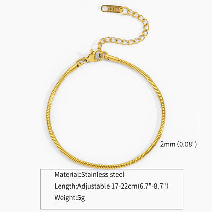 Simple Ins Titanium Steel Plated 18K Gold Round Snake Bones Chain Gold-plated Bracelet Adjustable Bracelet Niche Design Fashion