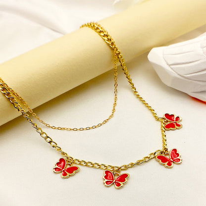 Double-layer Butterfly Drop Oil Pendant Girls&