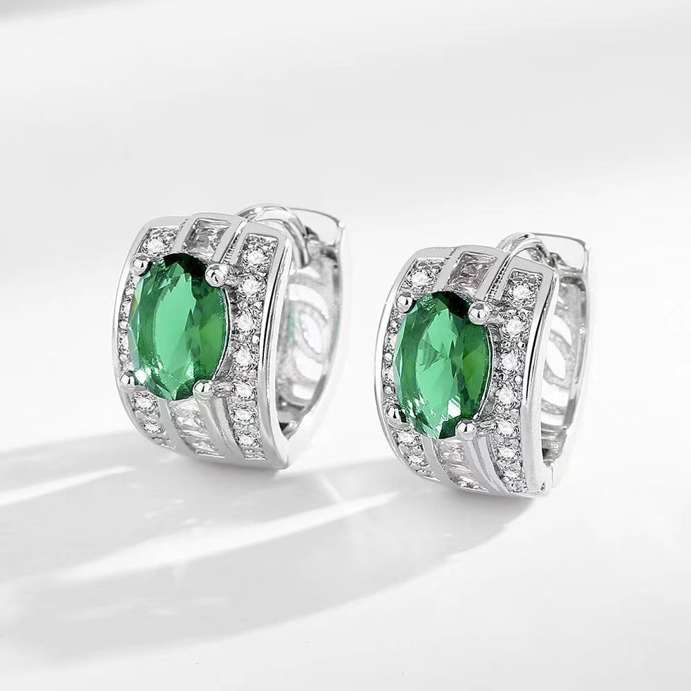 European And American Emerald Zircon Earrings High Sense