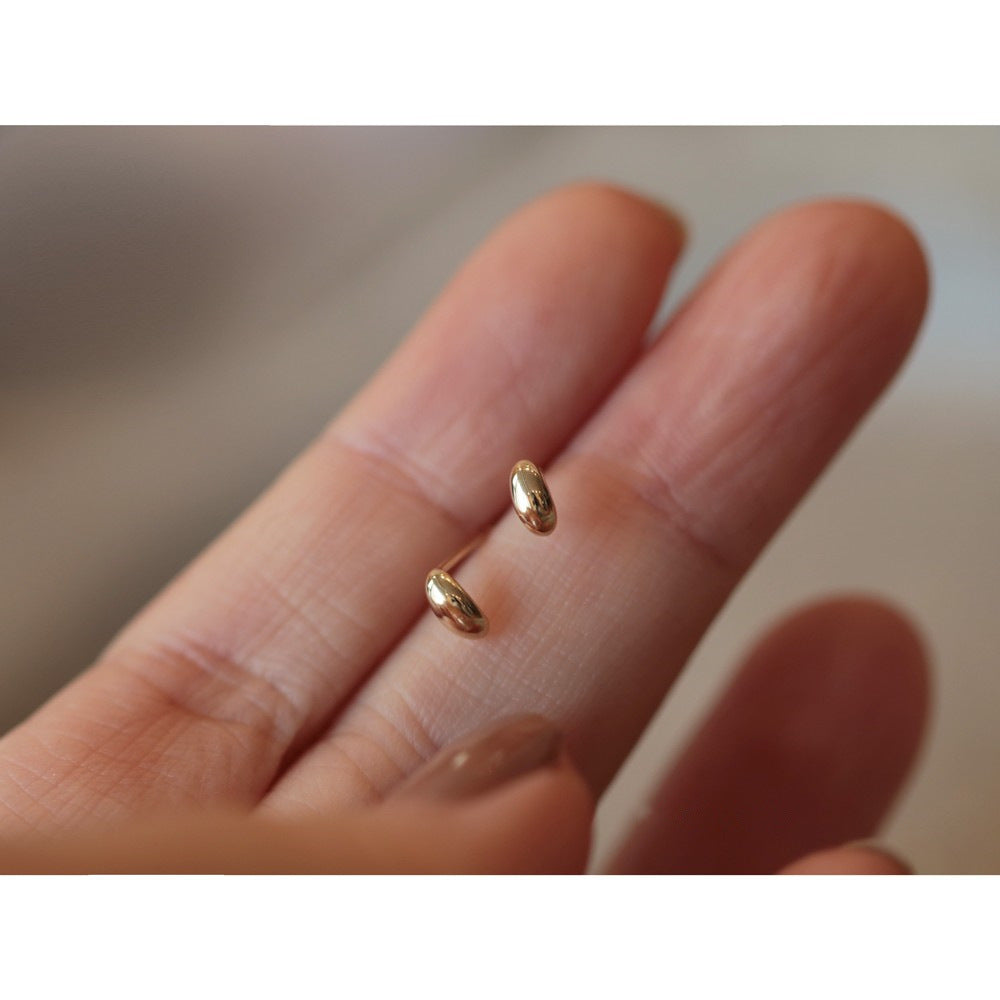 S925 Silver Plating 14k Golden Smooth Oval Mini Ear Studs