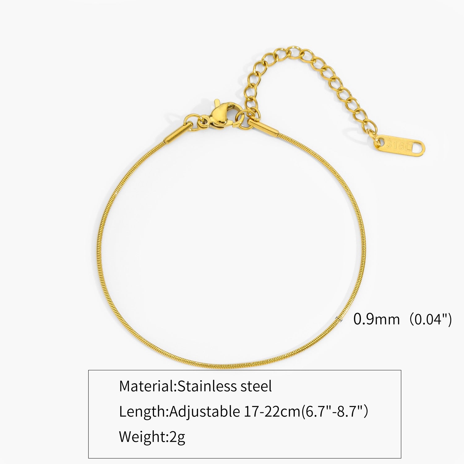 Simple Ins Titanium Steel Plated 18K Gold Round Snake Bones Chain Gold-plated Bracelet Adjustable Bracelet Niche Design Fashion