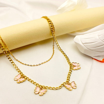 Double-layer Butterfly Drop Oil Pendant Girls&