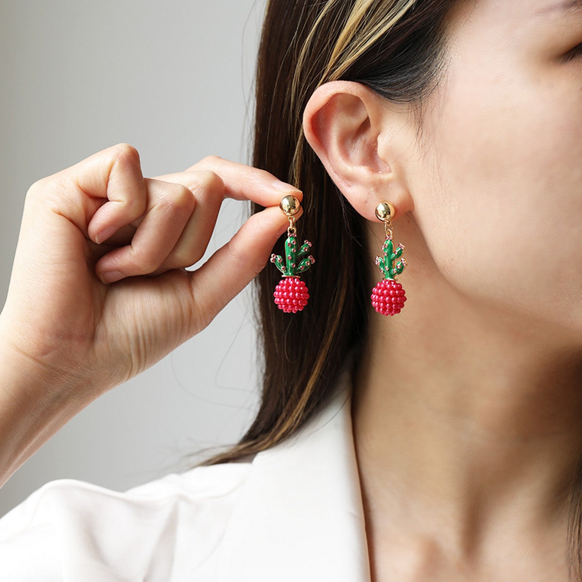 Enamel Drop Oil Cactus Earrings Fashion Retro