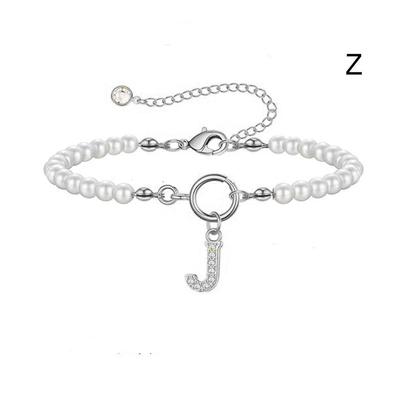 2024 New Fashion Toggle Clasp Initial Bracelet Women A-Z Letter Pendant 6mm Pearl Bracelet For Women Jewelry Gift