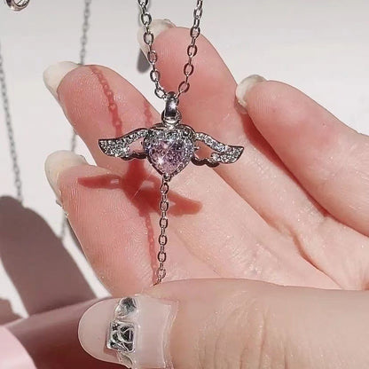 Cupid Heart Angel Wings Tassel Necklace Clavicle Chain Women Jewelry Gift Valentine&