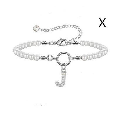 2024 New Fashion Toggle Clasp Initial Bracelet Women A-Z Letter Pendant 6mm Pearl Bracelet For Women Jewelry Gift