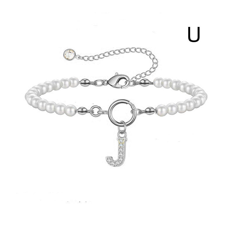 2024 New Fashion Toggle Clasp Initial Bracelet Women A-Z Letter Pendant 6mm Pearl Bracelet For Women Jewelry Gift