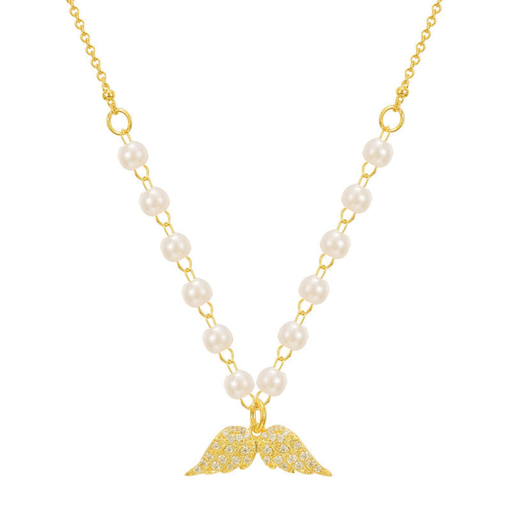 Zircon Angel Wings Necklace Pearl Necklace