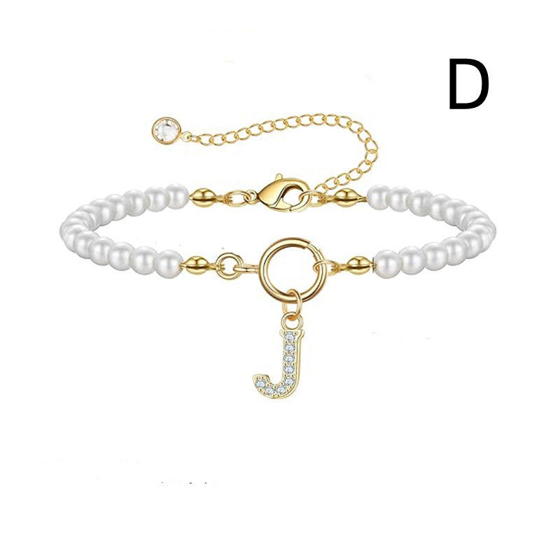 2024 New Fashion Toggle Clasp Initial Bracelet Women A-Z Letter Pendant 6mm Pearl Bracelet For Women Jewelry Gift