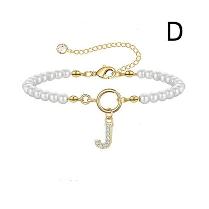 2024 New Fashion Toggle Clasp Initial Bracelet Women A-Z Letter Pendant 6mm Pearl Bracelet For Women Jewelry Gift