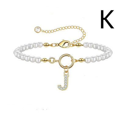 2024 New Fashion Toggle Clasp Initial Bracelet Women A-Z Letter Pendant 6mm Pearl Bracelet For Women Jewelry Gift